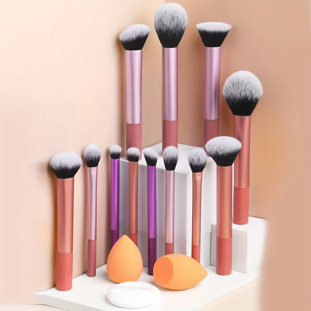 Coffret 12 pinceaux maquillage avec poudrier - Professionnel
