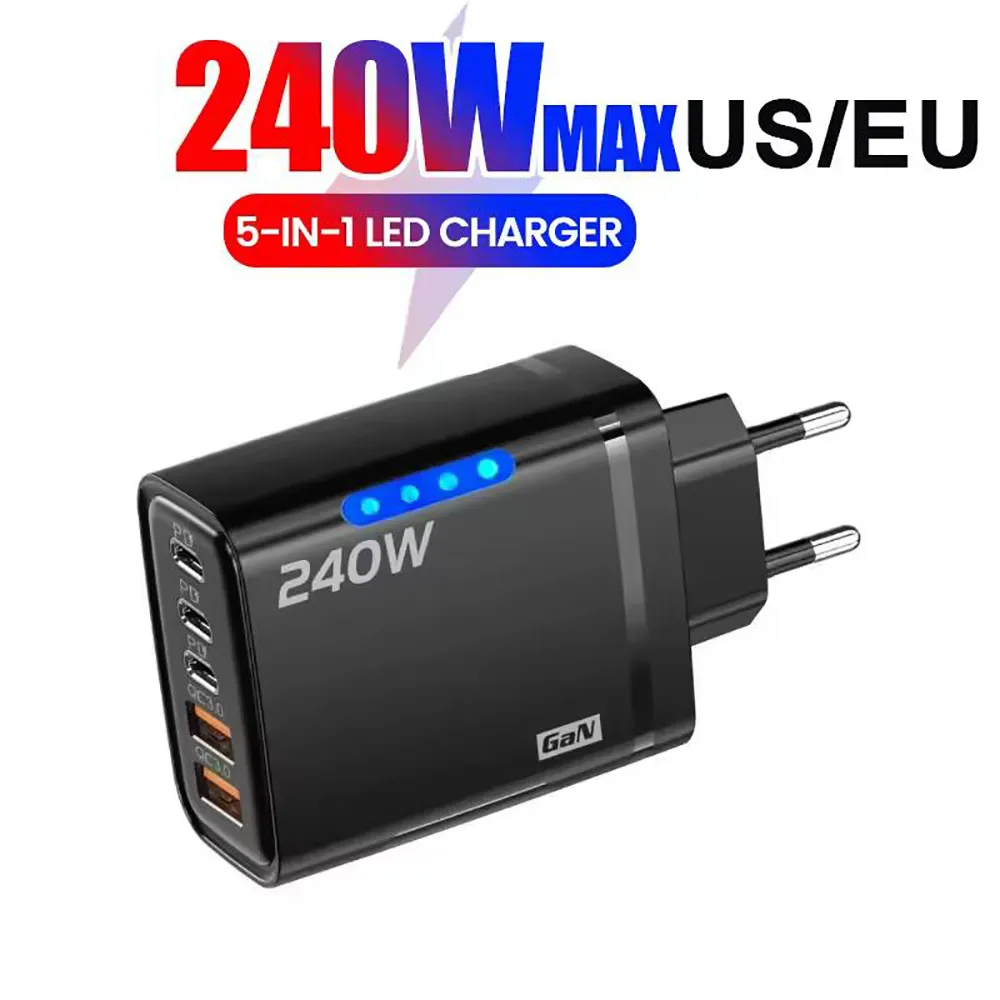 240W 5 en 1 GaN USB C chargeur Charge rapide adaptateur de chargeur de