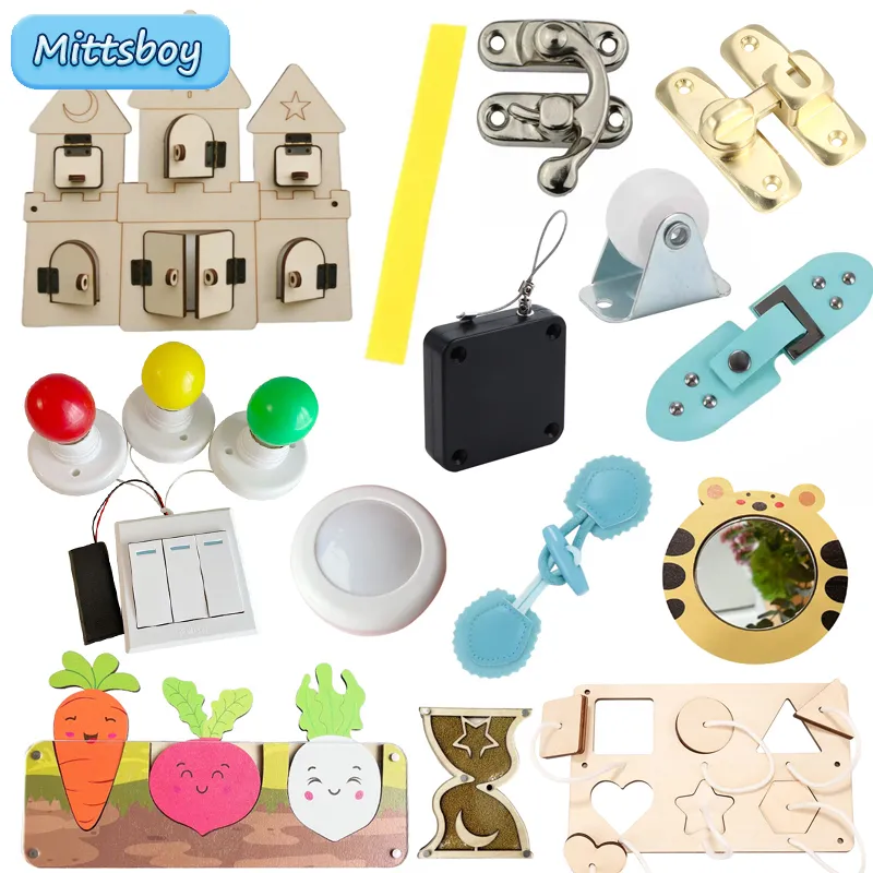 Accessoires de planche occupée à monter soi-même, jouets en bois, interrupteur léger, boucle en cuir, jouet éducatif Montessori, jouet de développement intellectuel