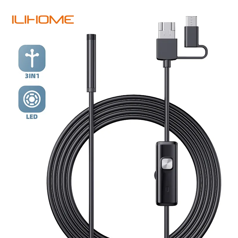 Caméra endoscopique Android 5.5MM 7MM, Mini objectif 3 en 1, tpye-c, Micro USB, Endoscope d'inspection de voiture, 6led, étanche pour téléphones et PC