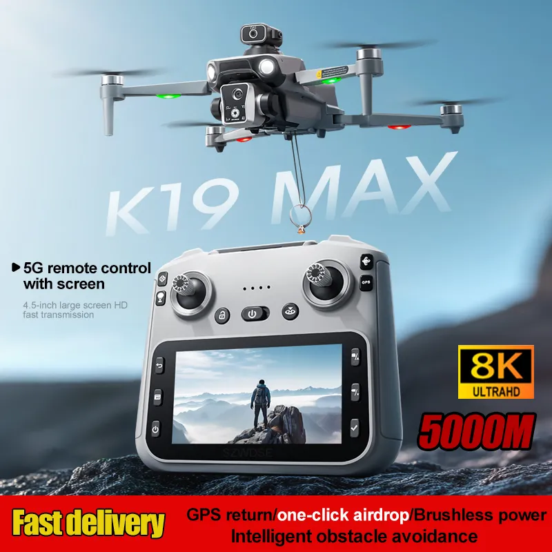 Drone GPS K19 Max 360 °   Drone avec évitement d'obstacles par laser, prise de vue panoramique, dispositif de largage aérien 5G, positionnement par flux optique, jouet cadeau