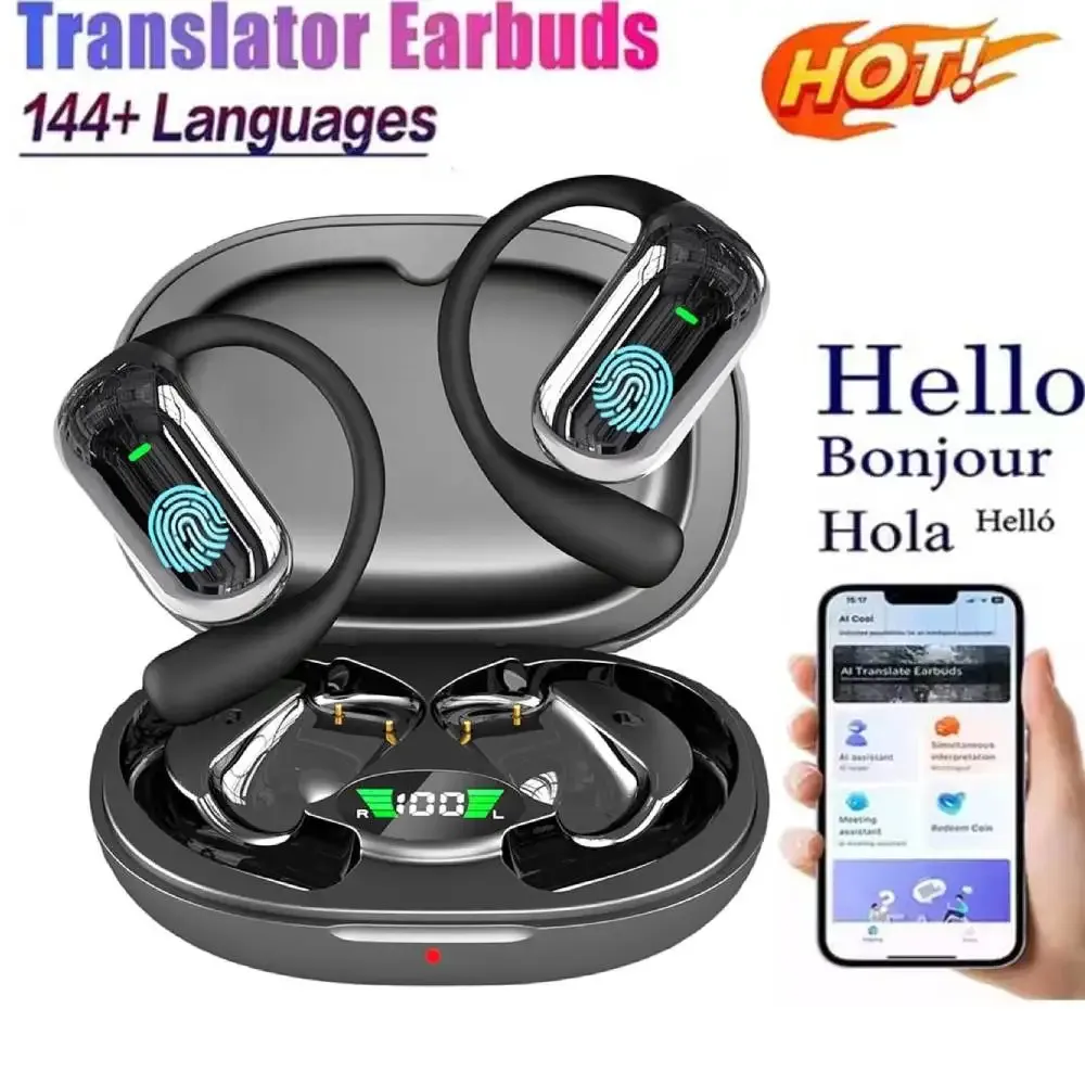 Écouteurs de traduction BT 5.3 AI, avec crochet d'oreille, écouteurs à