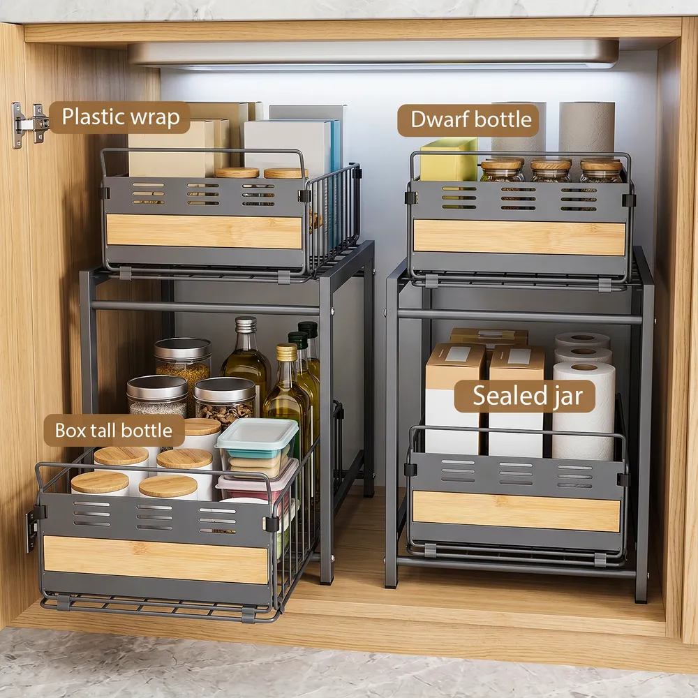 Étagère de rangement sous évier à 2 niveaux, organisateur de cuisine c