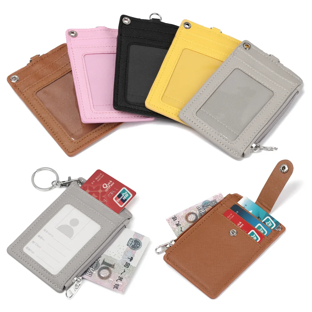 Porte-cartes en cuir PU affaires avec porte-clés portefeuille pièces femme