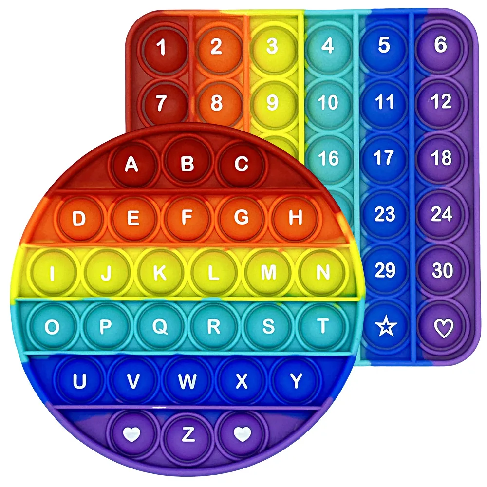 Jouets éducatifs en Silicone pour enfants, 2 pièces/paquet, chiffres, lettres, Alphabet, apprentissage des mathématiques, Fidget, arc-en-ciel, cercle carré