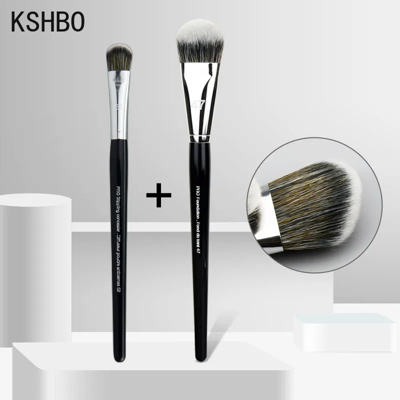 Ensemble 2 pinceaux fond de teint KSHBO 47 tête brosse maquillage liquide