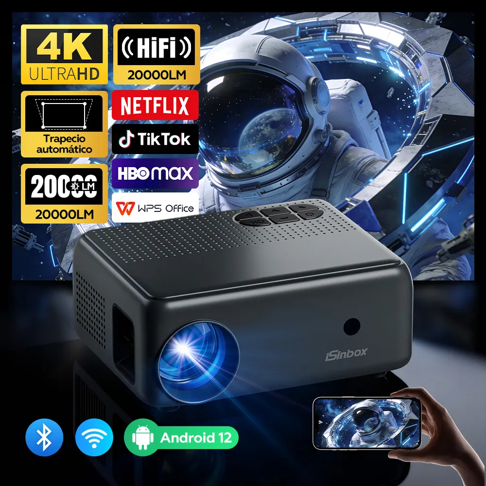 Mini projecteur iSinbox Android 12, résolution native 720P, projecteur