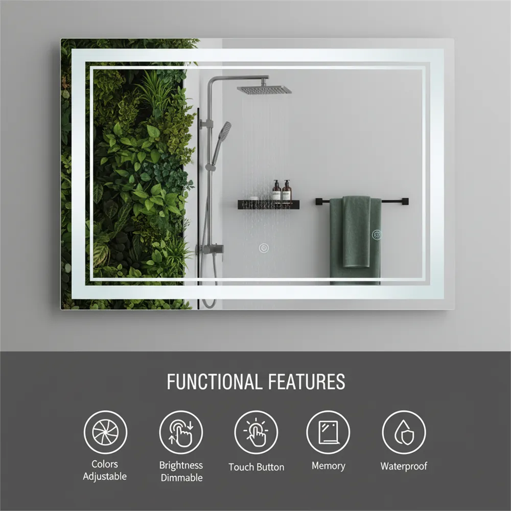 Miroir intelligent mural LED pour salle de bain, miroir à intensité va