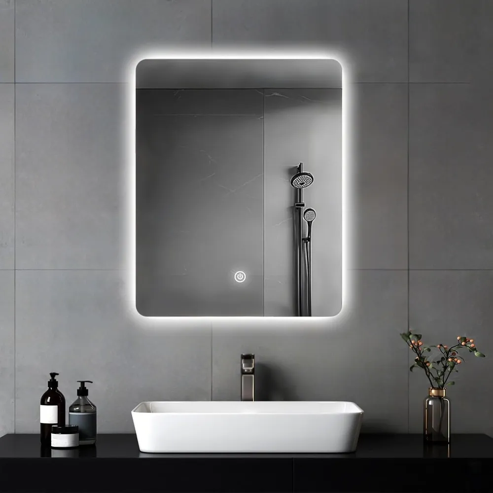 Miroir mural de salle de bain 45x60cm, miroir de salle de bain avec éc