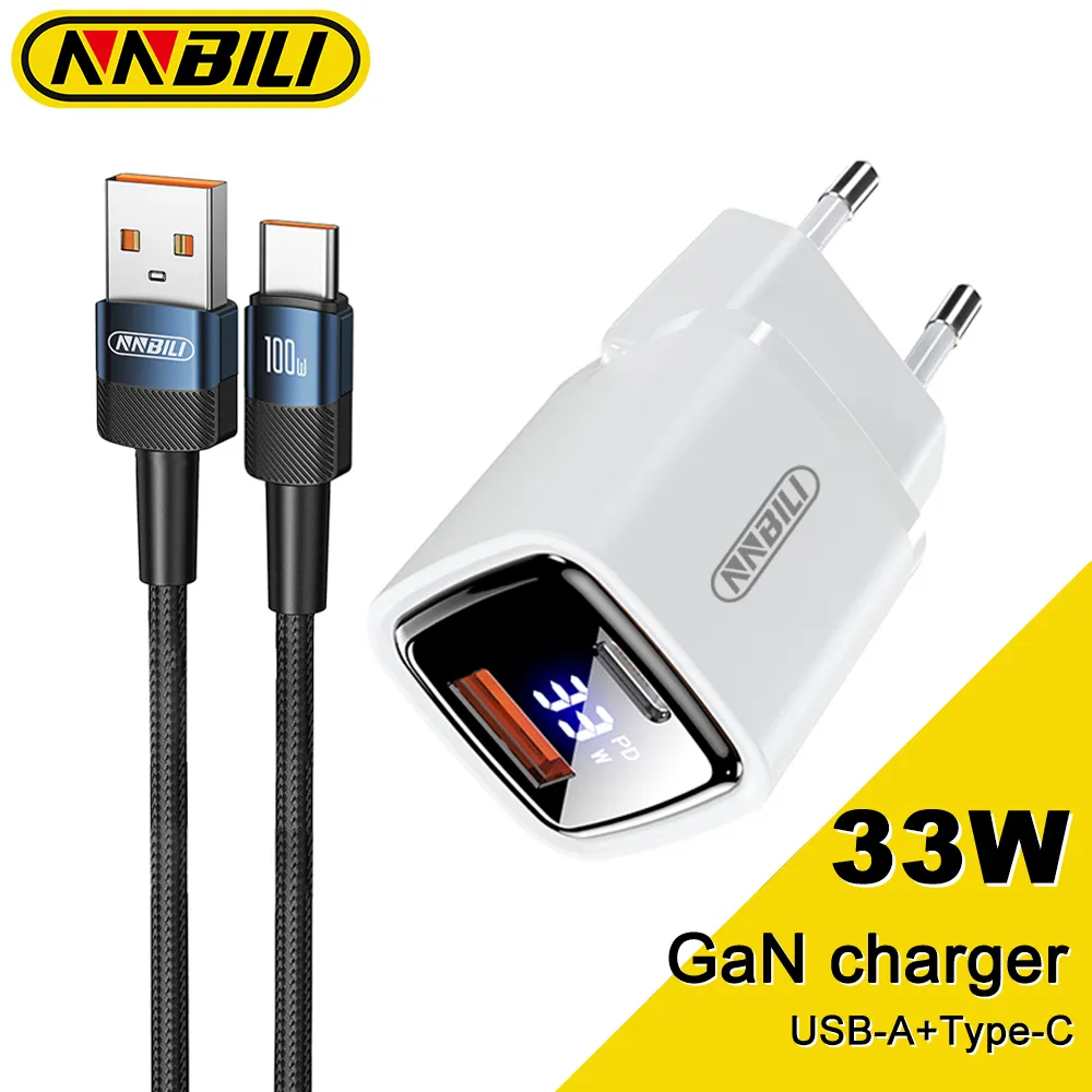 NNBILI GaN 33W 2-en-1 chargeur USB pour Samsung LED affichage numériqu