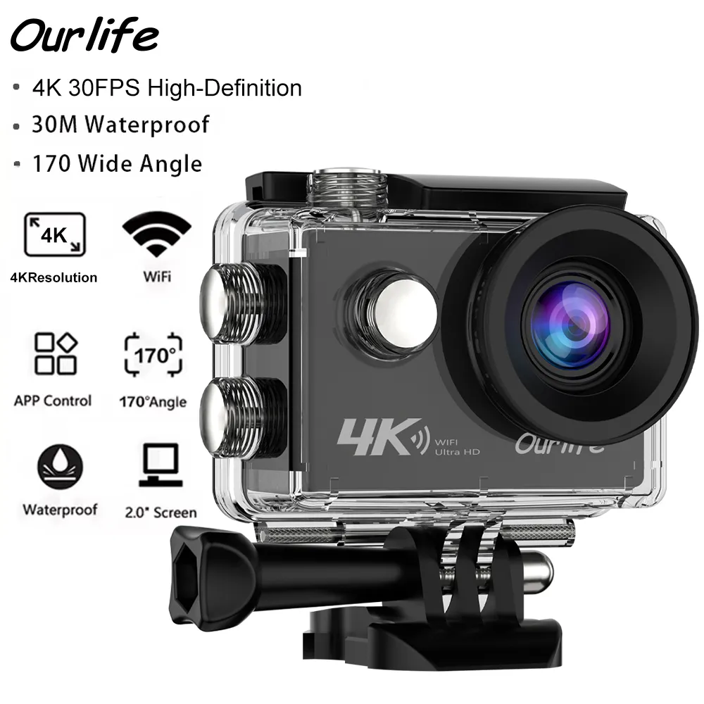 Ourlife Caméra Action 4K Ultra HD 16MP WiFi Écran 2.0 30M