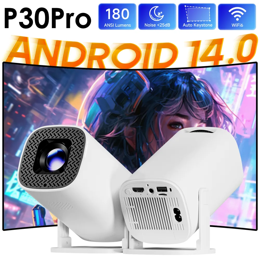 P30PRO Android 14 Mini projecteur intelligent WiFi6 BT 5.0 prend en ch