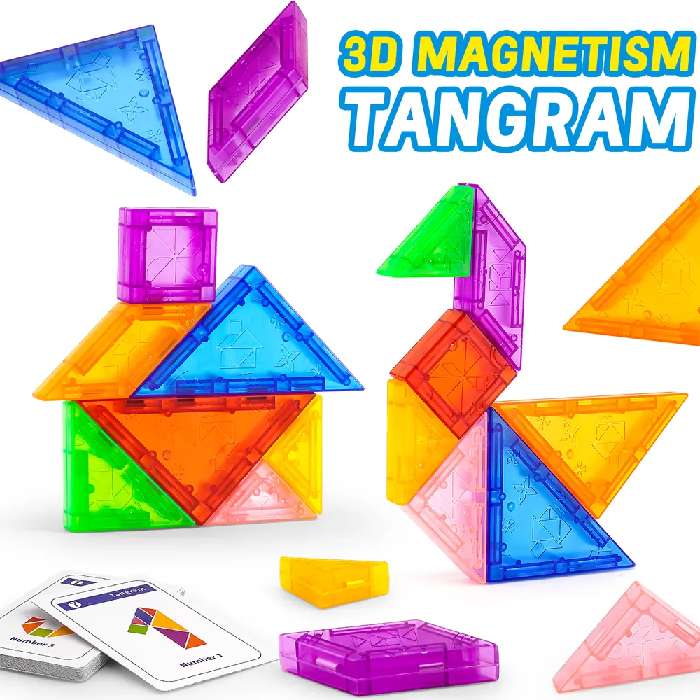 Puzzle magnétique Tangram géométrique 3D, blocs de construction pour enfants et jouets d'entraînement à la réflexion pour l'éducation précoce