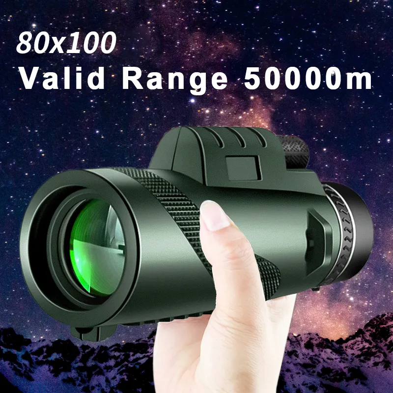 Télescope monoculaire puissant à ZOOM HD 80x100, jumelles portables à longue portée, pour la chasse et le Camping avec trépied et Clip pour téléphone