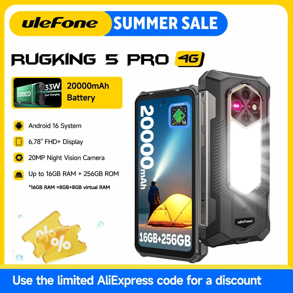 Ulefone RugKing 5 Pro – Smartphone robuste IP68/IP69K, 20000mAh