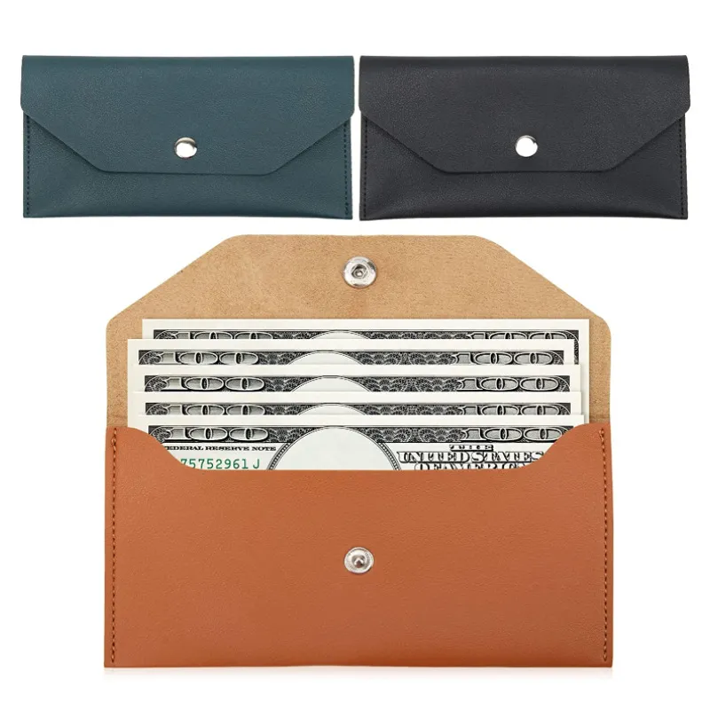 Portefeuille ultra-fin enveloppes argent cuir PU résistant organiseur porte-cartes