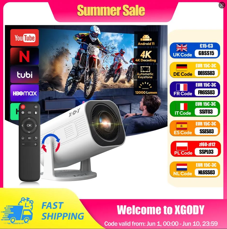 XGODY cardan 3 Pro projecteur 4K Wifi6 Android Mini projecteur 300 ANS